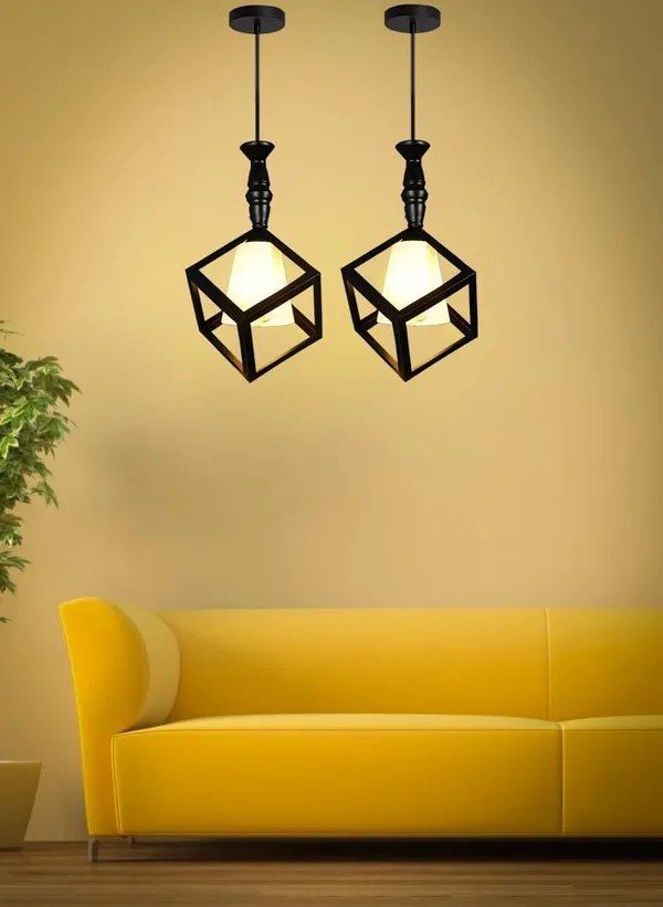 SWIATLO_KIN-71_CUBE_MILKY_PVC_GLAS_HL_Cube_Style_Hanging_Lamp/Pendant_Lamp/Ceiling_Light_to_Décor_Home/Living_Room/Bedroom/Office/Dining/Cafe/Restaurants,_Black_(Pack_of_1,_with_Bulb)