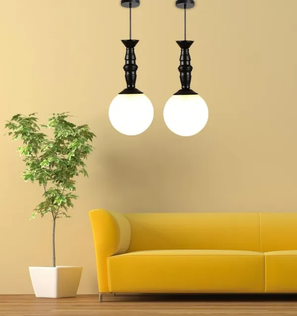 SWIATLO_71_DOOM_MILKY_GLASS_Hanging_Lamp/Pendant_Lamp/Ceiling_Light_to_Décor_Home/Living_Room/Bedroom/Office/Dining/Cafe/Restaurants,_Black_and_Milky_(Pack_of_2,_with_Bulb)