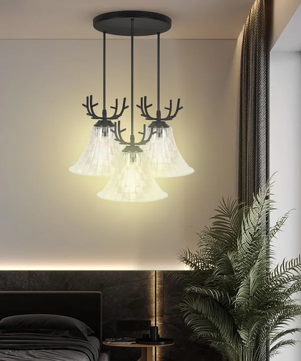 SWIATLO_3D_CURVE_Tapper_Design_Round_Thaali_Round_Cluster_Pendant_Light/Cluster_Hanging_Light/Cluster_Ceiling_Light/Three_Pendant_Lamp_to_Décor_Home/Living_Room/Bedroom/Office/Dining/Cafe_(with_Bulb)