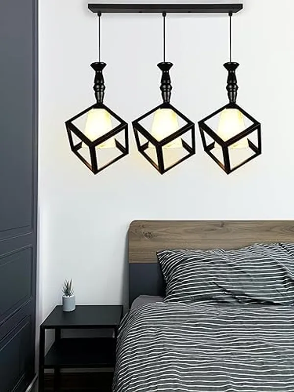 SWIATLO_KIN-71_CUBE_MILKY_PVC_GLAS_LINEAR_THALI_Cluster_Pendant_Light/Cluster_Hanging_Light/Cluster_Ceiling_Light/Three_Pendant_Lamp_to_Décor_Home/Living_Room/Bedroom/Office/Dining/Cafe_(with_Bulb)