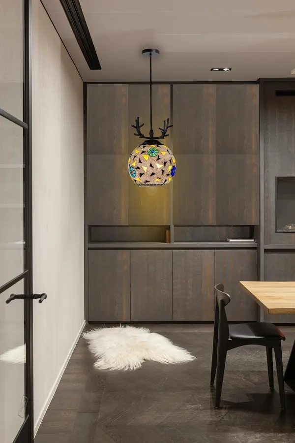 SWIATLO_KIN-DEER_ROBIN_GLASS_HANGING_Deer_Horn_Hanging_Lamp/Pendant_Lamp/Ceiling_Light_to_Décor_Home/Living_Room/Bedroom/Office/Dining/Cafe/Restaurants,_Multi_(Pack_of_2,_with_Bulb)