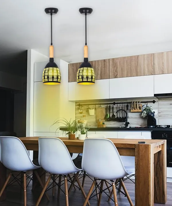 SWIATLO_Half_Oval_With_Wooden_Cork_Lezar_Cutting_Hanging_Lamp/Pendant_Lamp/Ceiling_Light_to_Décor_Home/Living_Room/Bedroom/Office/Dining/Restaurants,_Black_(Pack_of_1,_with_Bulb)