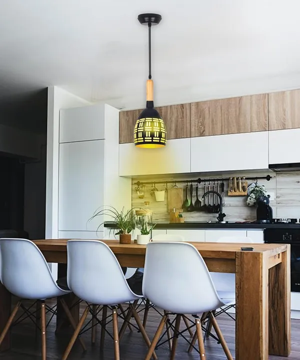 SWIATLO_Half_Oval_With_Wooden_Cork_Lezar_Cutting_Hanging_Lamp/Pendant_Lamp/Ceiling_Light_to_Décor_Home/Living_Room/Bedroom/Office/Dining/Restaurants,_Black_(Pack_of_1,_with_Bulb)