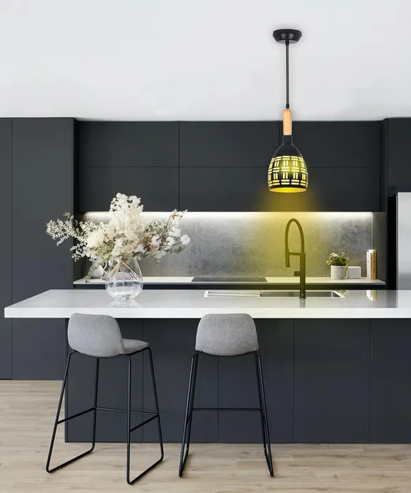 SWIATLO_Half_Oval_With_Wooden_Cork_Lezar_Cutting_Hanging_Lamp/Pendant_Lamp/Ceiling_Light_to_Décor_Home/Living_Room/Bedroom/Office/Dining/Restaurants,_Black_(Pack_of_1,_with_Bulb)
