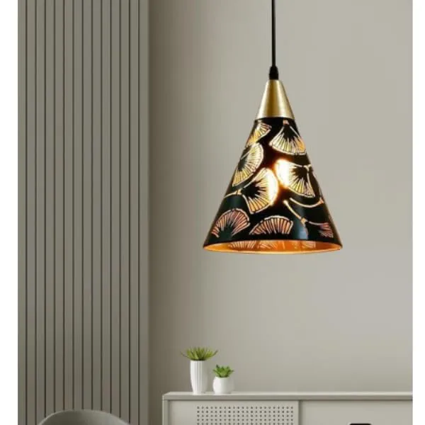 SWIATLO_Black_Kon_Gold_Cap_Lezar_Cutting_Round_Cluster_Pendant_Light/Cluster_Hanging_Light/Cluster_Ceiling_Light/Three_Pendant_Lamp_to_Décor_Home/Living_Room/Bedroom/Office/Dining/Cafe_(with_Bulb)