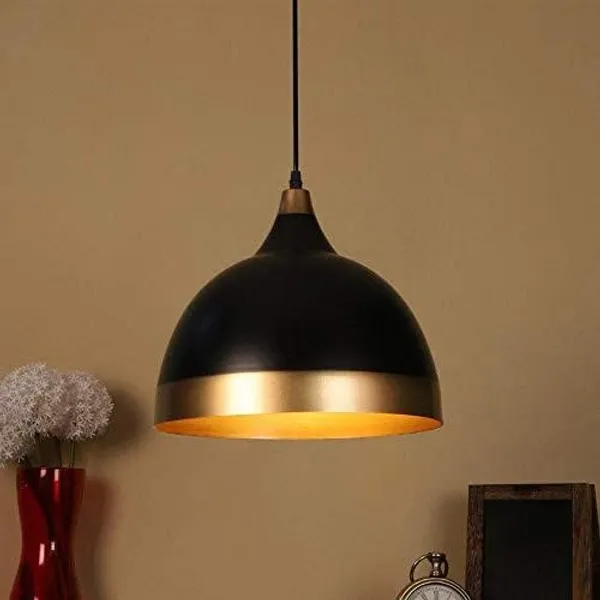 SWIATLO_KIN-722_Dome_Hanging_Light_Black_With_Gold_Shade_Modern_Ceiling_Pendant_Lamp_Adjustable_Cord_Ceiling_Light_for_Bedroom_Living_Dining_Room_(Pack_of_1,_with_Bulb)