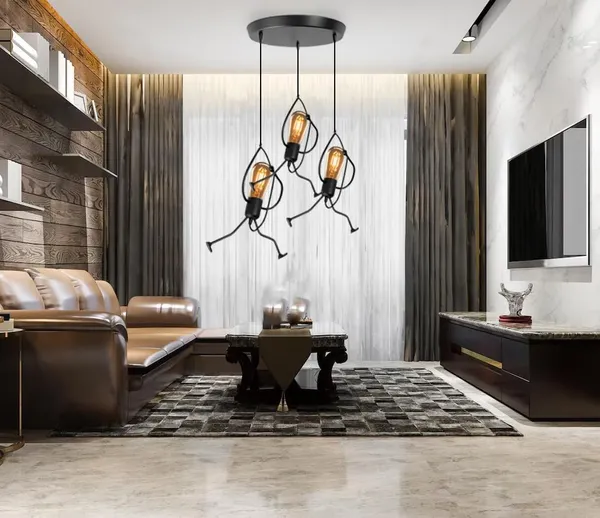 SWIATLO_KIN-211_Man_Climbing_Black_Modern_Cluster_Pendant_Lights_Round_Cluster_Hanging_Light/Cluster_Ceiling_Light/Three_Pendant_Lamp_to_Décor_Home/Living_Room/Bedroom/Office/Dining/Cafe_(with_Bulb)