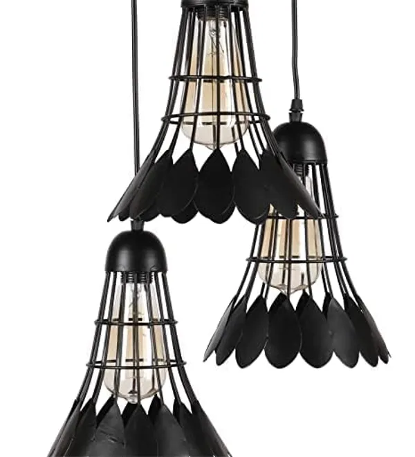 SWIATLO_Black_Shuttle_Design_Cluster_Pendant_Light/Cluster_Hanging_Light/Cluster_Ceiling_Light/Three_Pendant_Lamp_to_Décor_Home/Living_Room/Bedroom/Office/Dining/Cafe/Restaurants_(with_Bulb)