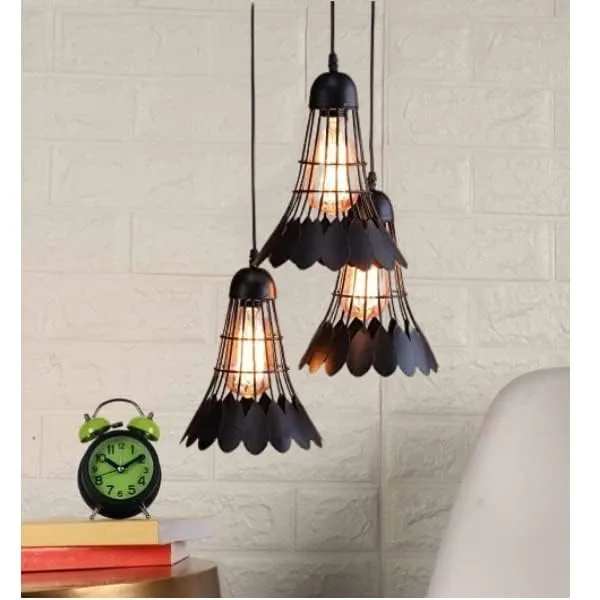 SWIATLO_Black_Shuttle_Design_Cluster_Pendant_Light/Cluster_Hanging_Light/Cluster_Ceiling_Light/Three_Pendant_Lamp_to_Décor_Home/Living_Room/Bedroom/Office/Dining/Cafe/Restaurants_(with_Bulb)