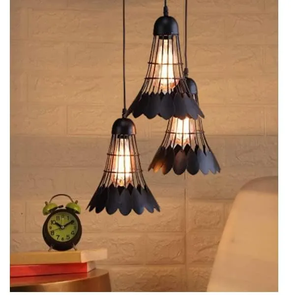 SWIATLO_Black_Shuttle_Design_Cluster_Pendant_Light/Cluster_Hanging_Light/Cluster_Ceiling_Light/Three_Pendant_Lamp_to_Décor_Home/Living_Room/Bedroom/Office/Dining/Cafe/Restaurants_(with_Bulb)