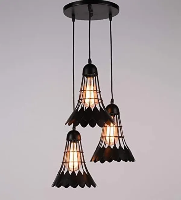 SWIATLO_Black_Shuttle_Design_Cluster_Pendant_Light/Cluster_Hanging_Light/Cluster_Ceiling_Light/Three_Pendant_Lamp_to_Décor_Home/Living_Room/Bedroom/Office/Dining/Cafe/Restaurants_(with_Bulb)