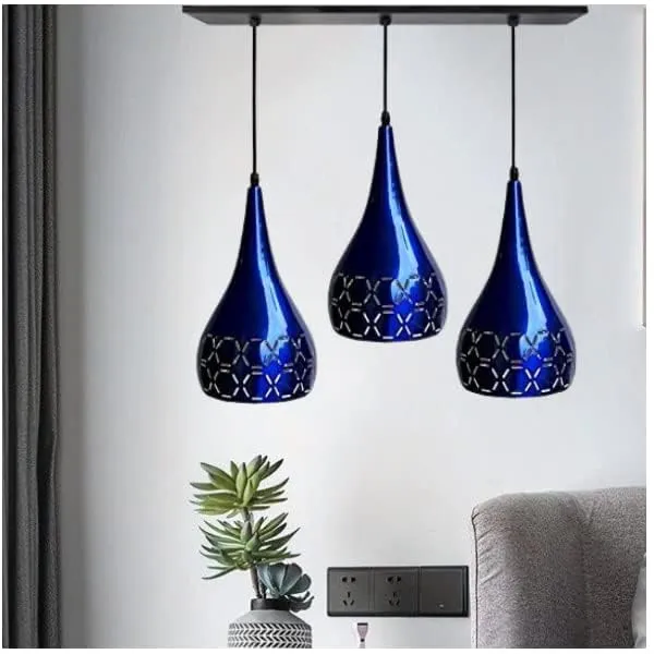 SWIATLO_Blue_Cutting_Balloon_Design_Linear_Cluster_Pendant_Light/Cluster_Hanging_Light/Cluster_Ceiling_Light/Three_Pendant_Lamp_to_Décor_Home/Living_Room/Bedroom/Office/Dining/Cafe_(with_Bulb)
