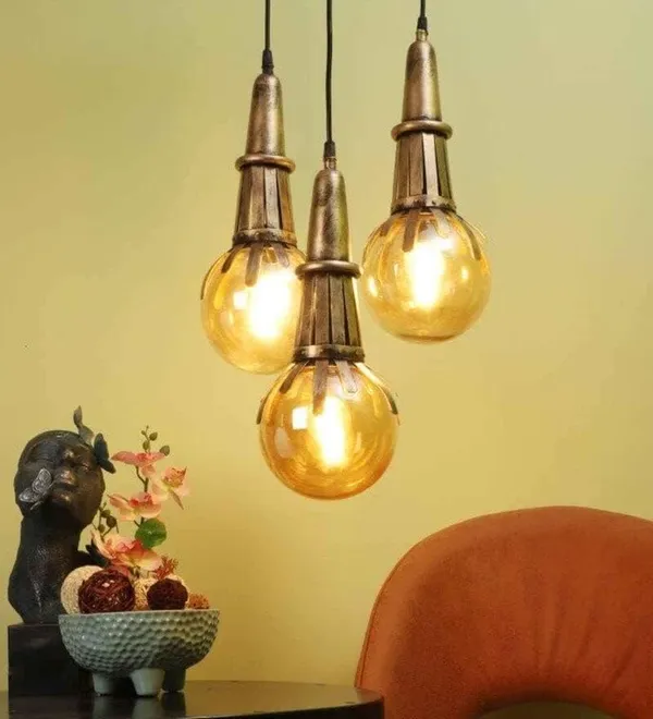 SWIATLO_Golden_Antique_Mashal_Design_Decorative_Cluster_Pendant_Light/Cluster_Hanging_Light/Cluster_Ceiling_Light/Three_Pendant_Lamp_to_Décor_Home/Bedroom/Office/Dining/Cafe_(with_Bulb)