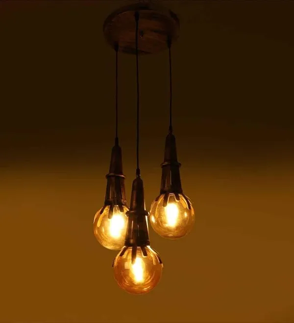 SWIATLO_Golden_Antique_Mashal_Design_Decorative_Cluster_Pendant_Light/Cluster_Hanging_Light/Cluster_Ceiling_Light/Three_Pendant_Lamp_to_Décor_Home/Bedroom/Office/Dining/Cafe_(with_Bulb)