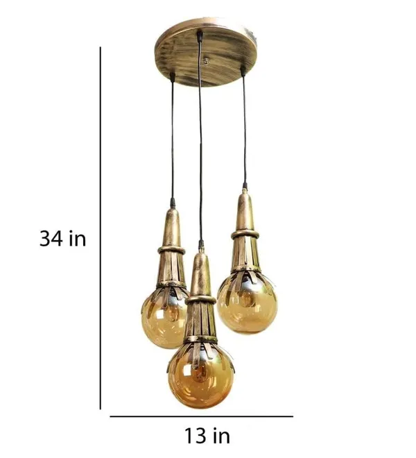 SWIATLO_Golden_Antique_Mashal_Design_Decorative_Cluster_Pendant_Light/Cluster_Hanging_Light/Cluster_Ceiling_Light/Three_Pendant_Lamp_to_Décor_Home/Bedroom/Office/Dining/Cafe_(with_Bulb)