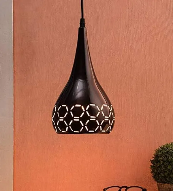 SWIATLO_Decorative_Hanging_Lamp/Pendant_Lamp/Ceiling_Light_to_Décor_Home/Living_Room/Bedroom/Office/Dining/Cafe/Restaurants,_Two_Hex_Cutting_Design,_Black_(Pack_of_1,_with_Bulb)