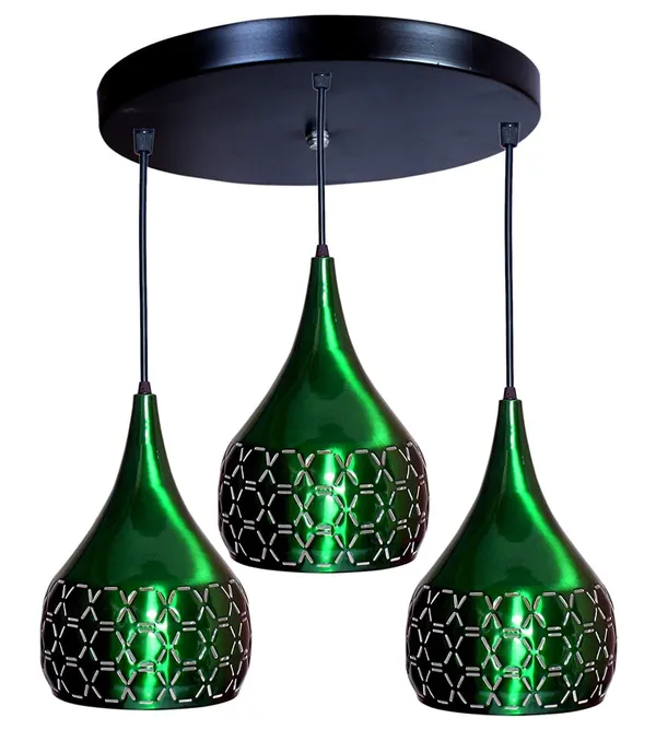 SWIATLO_Decorative_Cluster_Pendant_Light/Cluster_Hanging_Light/Cluster_Ceiling_Light/Three_Pendant_Lamp_to_Décor_Home/Living_Room/Bedroom/Office/Dining/Cafe/Restaurants,_Hexa_Cutting,_Green_(with_Bulb)