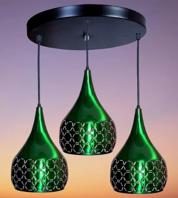 SWIATLO_Decorative_Cluster_Pendant_Light/Cluster_Hanging_Light/Cluster_Ceiling_Light/Three_Pendant_Lamp_to_Décor_Home/Living_Room/Bedroom/Office/Dining/Cafe/Restaurants,_Hexa_Cutting,_Green_(with_Bulb)