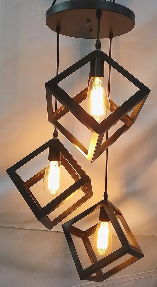 SWIATLO_Decorative_Cluster_Pendant_Light/Cluster_Hanging_Light/Clster_Ceiling_Light/Three_Pendant_Lamp_to_Décor_Home/Living_Room/Bedroom/Office/Dining/Cafe/Restaurants,_3-D_Square_Design_(with_Bulb)