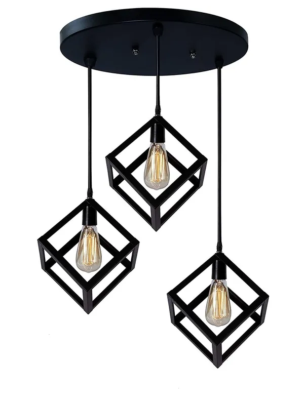 SWIATLO_Decorative_Cluster_Pendant_Light/Cluster_Hanging_Light/Clster_Ceiling_Light/Three_Pendant_Lamp_to_Décor_Home/Living_Room/Bedroom/Office/Dining/Cafe/Restaurants,_3-D_Square_Design_(with_Bulb)