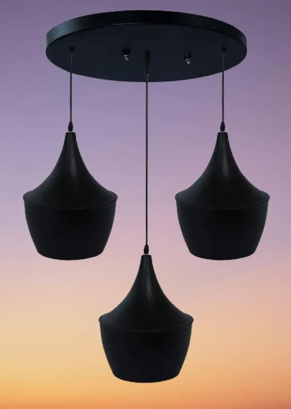 SWIATLO_Decorative_Cluster_Pendant_Light/Cluster_Hanging_Light/Cluster_Ceiling_Light/Three_Pendant_Lamp_to_Décor_Home/Living_Room/Bedroom/Office/Dining/Cafe/Restaurants,_Matka_Deisgn,_Black_(with_Bulb)