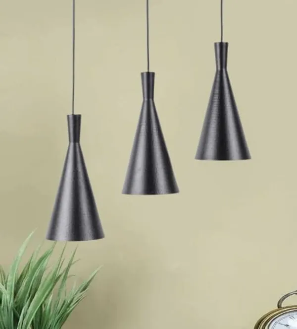 SWIATLO_Decorative_Linear_Cluster_Pendant_Light/Cluster_Hanging_Light/Cluster_Ceiling_Light/Three_Pendant_Lamp_to_Décor_Home/Living_Room/Office/Dining/Cafe/Restaurants,_Kone_Deisgn,_Black_(with_Bulb)