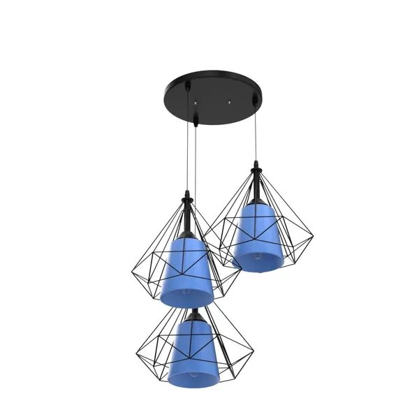 SWIATLO_Decorative_Cluster_Pendant_Light/Cluster_Hanging_Light/Cluster_Ceiling_Light/Three_Pendant_Lamp_to_Décor_Home/Living_Room/Bedroom/Office/Restaurants,_Diamond_Blue_PVC_Glass,_Black_(with_Bulb)