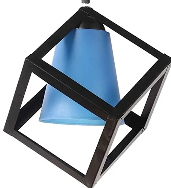 SWIATLO_Decorative_Hanging_Lamp/Pendant_Lamp/Ceiling_Light_to_Décor_Home/Living_Room/Bedroom/Office/Dining/Cafe/Restaurants,_Cube_with_Glass,_Black_and_Blue_(Pack_of_1,_with_Bulb)