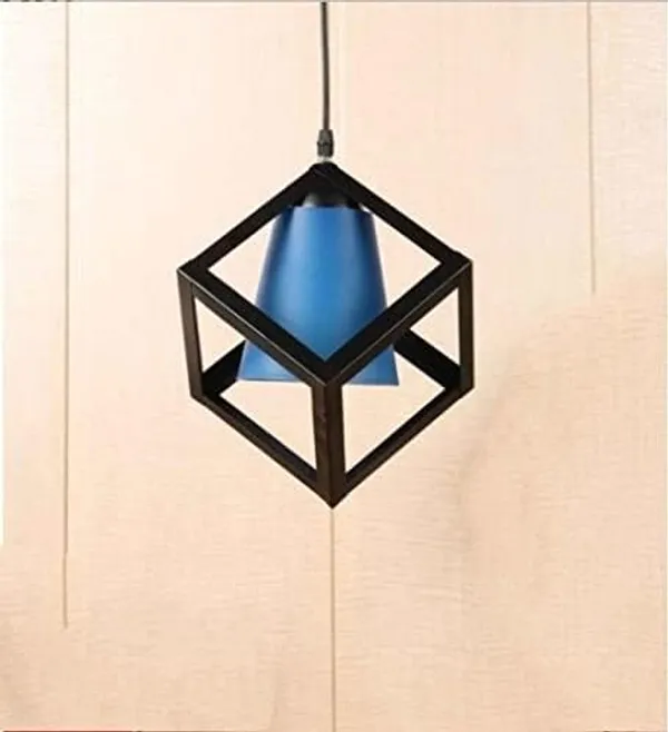 SWIATLO_Decorative_Hanging_Lamp/Pendant_Lamp/Ceiling_Light_to_Décor_Home/Living_Room/Bedroom/Office/Dining/Cafe/Restaurants,_Cube_with_Glass,_Black_and_Blue_(Pack_of_1,_with_Bulb)