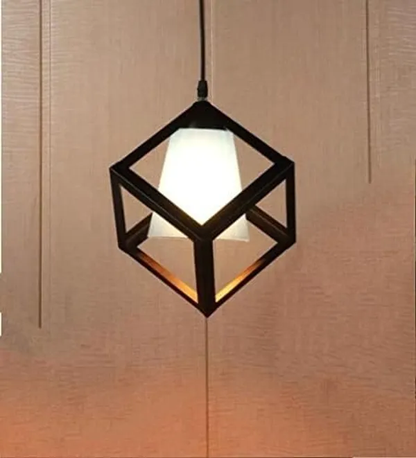 SWIATLO_Decorative_Hanging_Lamp/Pendant_Lamp/Ceiling_Light_to_Décor_Home/Living_Room/Bedroom/Office/Dining/Cafe/Restaurants,_Cube_with_Glass,_Black_and_Blue_(Pack_of_1,_with_Bulb)