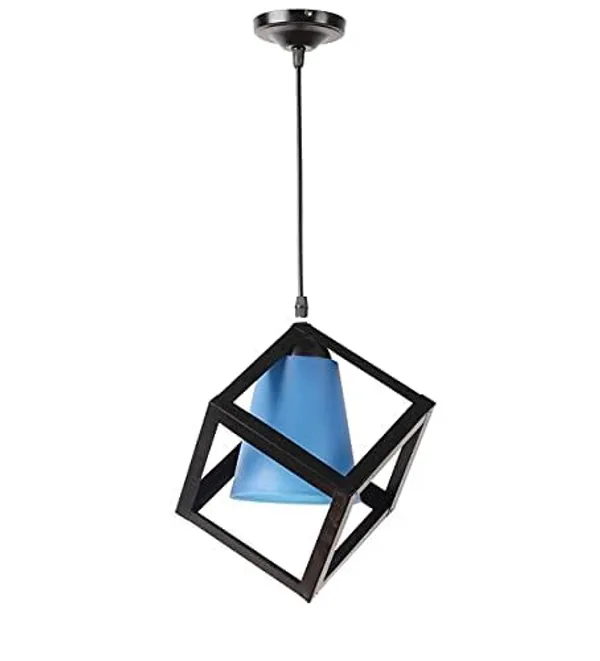 SWIATLO_Decorative_Hanging_Lamp/Pendant_Lamp/Ceiling_Light_to_Décor_Home/Living_Room/Bedroom/Office/Dining/Cafe/Restaurants,_Cube_with_Glass,_Black_and_Blue_(Pack_of_1,_with_Bulb)