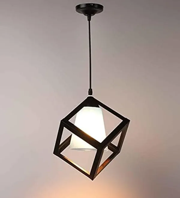 SWIATLO_Decorative_Hanging_Lamp/Pendant_Lamp/Ceiling_Light_to_Décor_Home/Living_Room/Bedroom/Office/Dining/Cafe/Restaurants,_Cube_with_Glass,_Black_and_Blue_(Pack_of_1,_with_Bulb)