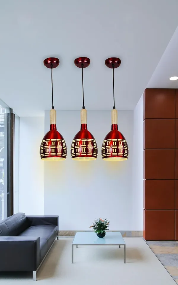 SWIATLO_Half_Oval_with_Wooden_Cork_Lezar_Cutting_Hanging_Lamp/Pendant_Lamp/Ceiling_Light_to_Décor_Home/Living_Room/Bedroom/Office/Dining/Cafe/Restaurants,_Mehroon_(Pack_of_1,_with_Bulb)