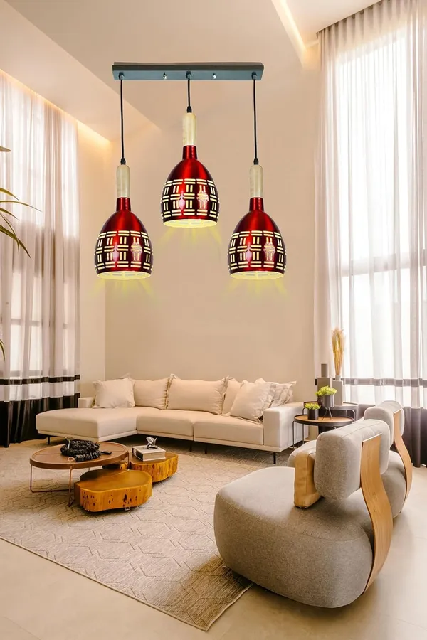 SWIATLO_HALF_OVAL_LINEAR_THAALI_Lezar_Cutting_Linear_Cluster_Pendant_Light/Cluster_Hanging_Light/Cluster_Ceiling_Light/Three_Pendant_Lamp_to_Décor_Home/Living_Room/Bedroom/Dining/Restaurants_(with_Bulb)