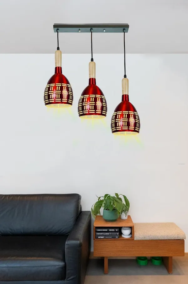 SWIATLO_HALF_OVAL_LINEAR_THAALI_Lezar_Cutting_Linear_Cluster_Pendant_Light/Cluster_Hanging_Light/Cluster_Ceiling_Light/Three_Pendant_Lamp_to_Décor_Home/Living_Room/Bedroom/Dining/Restaurants_(with_Bulb)