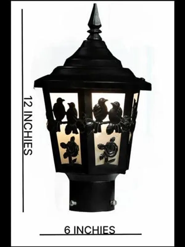 SWIATLO_Vintage_Black_Bird_&_Rose_Design_Gate_Lamp_–_Decorative_Outdoor_Post_Light,_Warm_White_Glow_for_Home_Entrance_/Pillar_Lights_for_Garden,_Patio,_Boundreis_or_Entryway_(Pack_of_1,_With_Bulb)
