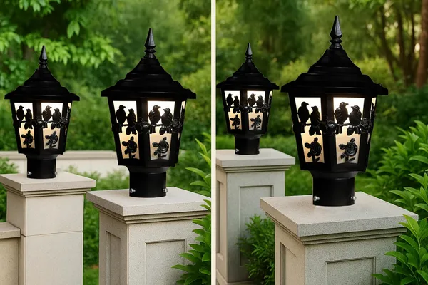 SWIATLO_Vintage_Black_Bird_&_Rose_Design_Gate_Lamp_–_Decorative_Outdoor_Post_Light,_Warm_White_Glow_for_Home_Entrance_/Pillar_Lights_for_Garden,_Patio,_Boundreis_or_Entryway_(Pack_of_1,_With_Bulb)