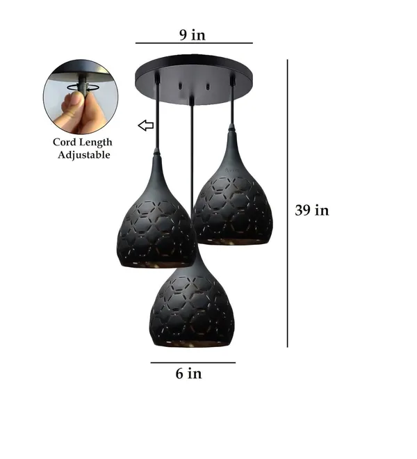 SWIATLO_Modern_Hanging_Pendant_Lamp_for_Living_Room_&_Dining_Area_|_Black_Metal_Teardrop_Ceiling_Light_with_Designer_Cut-Out_Pattern_for_Living_Room,_Dining,_Restaurants_&_Cafe_(with_Bulb)
