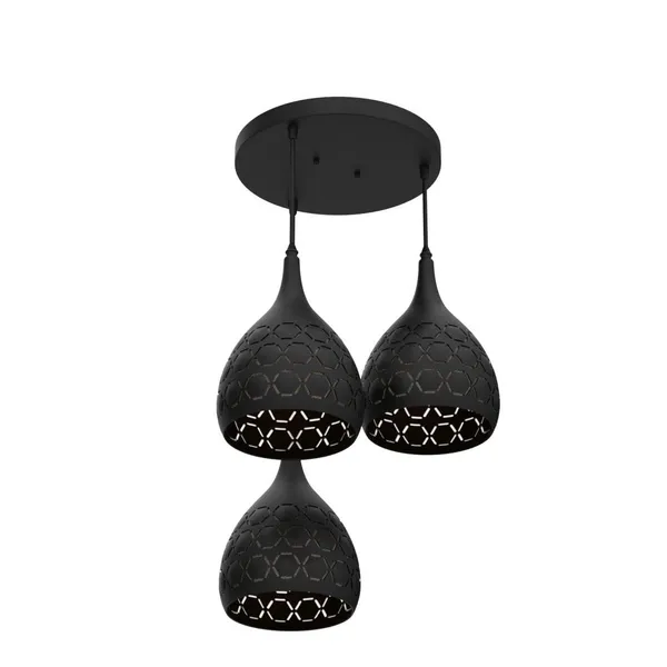 SWIATLO_Modern_Hanging_Pendant_Lamp_for_Living_Room_&_Dining_Area_|_Black_Metal_Teardrop_Ceiling_Light_with_Designer_Cut-Out_Pattern_for_Living_Room,_Dining,_Restaurants_&_Cafe_(with_Bulb)