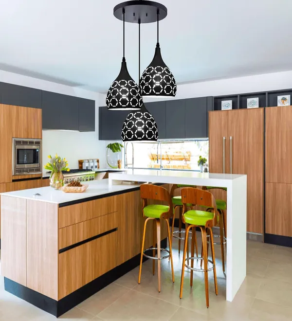 SWIATLO_Modern_Hanging_Pendant_Lamp_for_Living_Room_&_Dining_Area_|_Black_Metal_Teardrop_Ceiling_Light_with_Designer_Cut-Out_Pattern_for_Living_Room,_Dining,_Restaurants_&_Cafe_(with_Bulb)