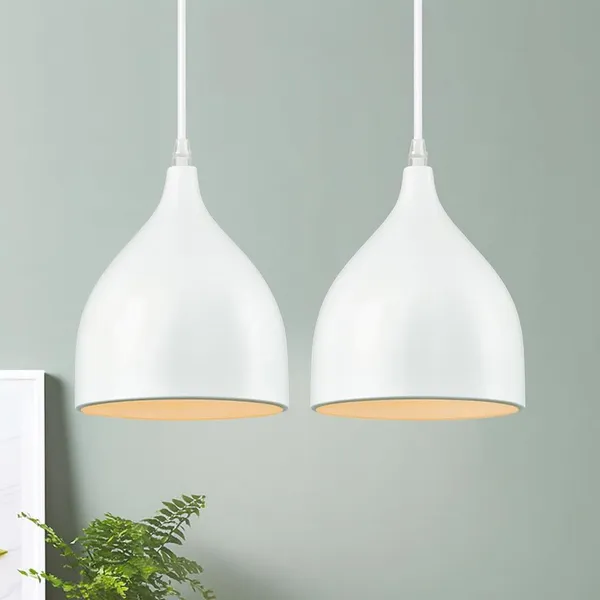 SWIATLO_Elegant_Minimalist_Matte_White_Dome_Pendant_Light_|_Kitchen_&_Dining_Light_/Living_Room/Bedroom/Office/Dining/Cafe/Restaurants,_White_and_Black_(Pack_of_2,_with_Bulb)