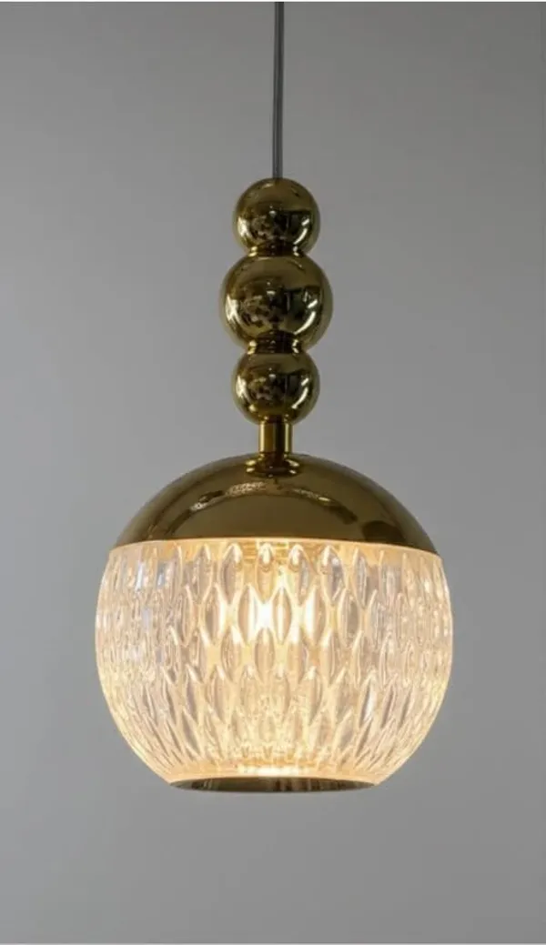 SWIATLO_Modern_Gold_Finish_Pendant_Lamp_with_Embossed_Crystal_Glass_Globe_|_Decorative_Hanging_Light_for_Home_Interior|_Led_Ceiling_Lights_for_Home_Decoration_/Cafe/Bar/Office/Kitchen_etc