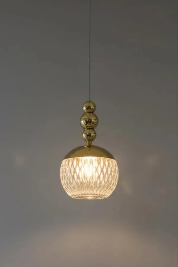 SWIATLO_Modern_Gold_Finish_Pendant_Lamp_with_Embossed_Crystal_Glass_Globe_|_Decorative_Hanging_Light_for_Home_Interior|_Led_Ceiling_Lights_for_Home_Decoration_/Cafe/Bar/Office/Kitchen_etc