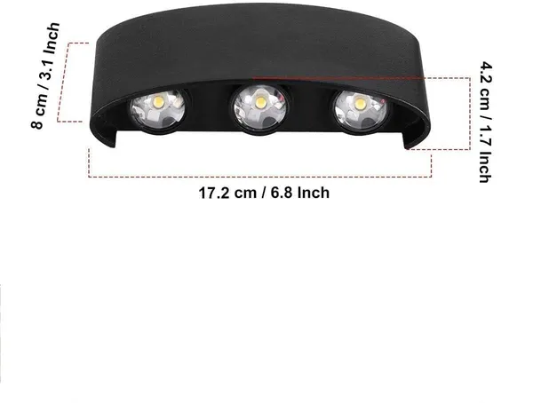 SWIATLO_Modern_LED_Wall_Lamp_–_Three_Up_&_Down_Light,_Black_Plastic_Indoor_Wall_Sconce_|_Ip-65_Waterproof_Energy_Saving_Lamp_for_Living_Room_LED_Wall_Light_for_Any_Room/Led_Wall_Scone_for_Home_Outdoor