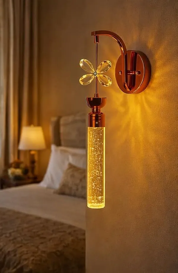 SWIATLO_Luxury_Crystal_Flower_LED_Wall_Light_with_Golden_Bubble_Glass_|_Led_Wall_Lamp_for_Living_Room/Modern_Style_Led_Wall_Lamps_for_Bedroom/Led_Wall_Scone_for_Restaurants/Cafe/Bar/Hotels