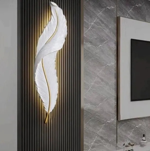 SWIATLO_|_3-Color_Changeable_Light_(Warm/Natural/Cool_White)_|_Modern_Metal_Decorative_Wall_Sconce_for_Living_Room,_Bedroom,_Hallway_|_Stylish_Feather_Wall_Light_|_White