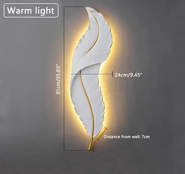SWIATLO_|_3-Color_Changeable_Light_(Warm/Natural/Cool_White)_|_Modern_Metal_Decorative_Wall_Sconce_for_Living_Room,_Bedroom,_Hallway_|_Stylish_Feather_Wall_Light_|_White