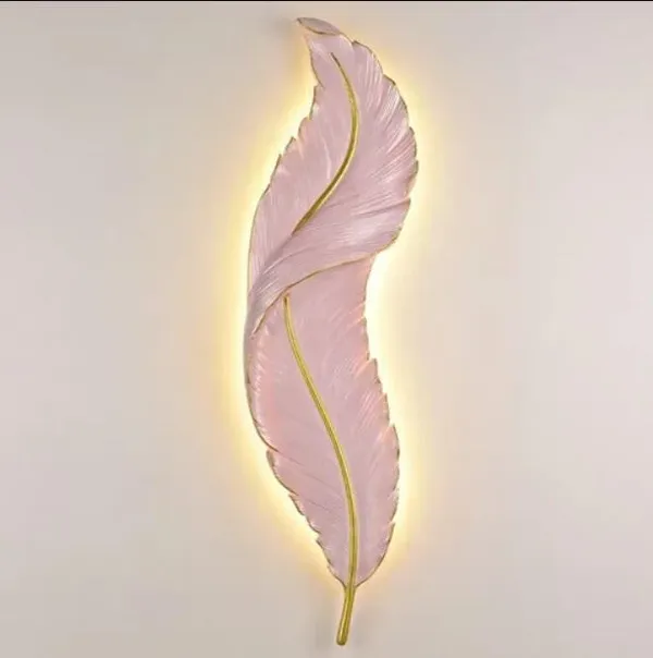 SWIATLO_Feather_Shape_LED_Wall_Lamp_Decorative_Metal_Wall_Light_|_3-Color_LED_Light_Pink_Feather_Design_|_Modern_Decorative_Wall_Sconce_for_Living_Room,_Bedroom,_Hallway_Pink
