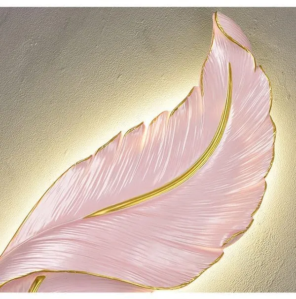 SWIATLO_Feather_Shape_LED_Wall_Lamp_Decorative_Metal_Wall_Light_|_3-Color_LED_Light_Pink_Feather_Design_|_Modern_Decorative_Wall_Sconce_for_Living_Room,_Bedroom,_Hallway_Pink