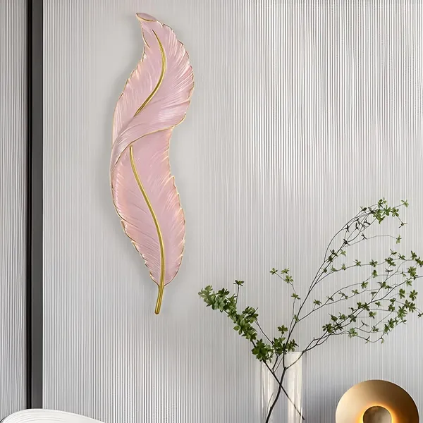 SWIATLO_Feather_Shape_LED_Wall_Lamp_Decorative_Metal_Wall_Light_|_3-Color_LED_Light_Pink_Feather_Design_|_Modern_Decorative_Wall_Sconce_for_Living_Room,_Bedroom,_Hallway_Pink